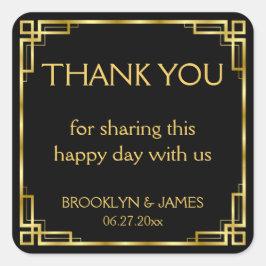 Dank je Art Deco Zwarte Vierkante Stickers