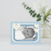 Dank je Baby Boy Foto Briefkaart Blue Polka Dots (Staand voorkant)