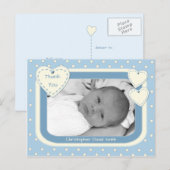 Dank je Baby Boy Foto Briefkaart Blue Polka Dots (Voorkant / Achterkant)