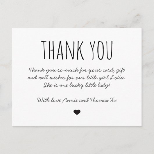 Dank je baby, gewoon bedankt briefkaart (Voorkant)
