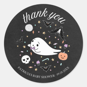 Dank je Baby Ghost Halloween Boy Baby shower Ronde Sticker