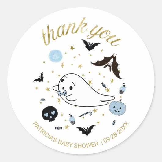 Dank je Baby shower Boo Halloween Boy Ronde Sticker (Voorkant)