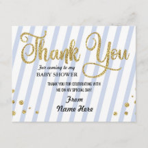 Dank je Baby shower Boy Stripe Blue Glitter
