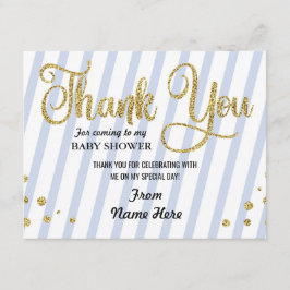 Dank je Baby shower Boy Stripe Blue Glitter Bedankkaart