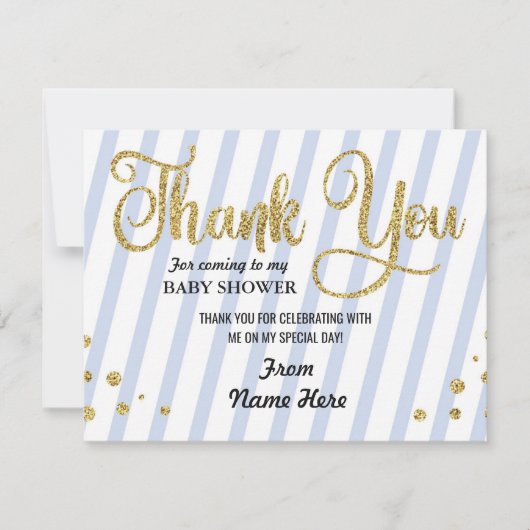 Dank je Baby shower Boy Stripe Blue Glitter Bedankkaart (Voorkant)