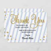 Dank je Baby shower Boy Stripe Blue Glitter Bedankkaart (Voorkant / Achterkant)