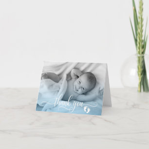 DANK JE Baby shower Feet BOY FOTO   BLANK Bedankkaart