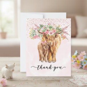 Dank je Baby Shower Highland Cow Roze Notitiekaartje