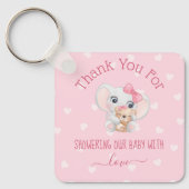 dank je baby shower meiden roze hartsolifant sleutelhanger (Voorkant)