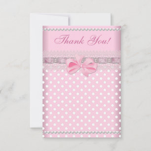 Dank Je Baby Shower Meisje Baby Roze Stip Parel Bedankkaart