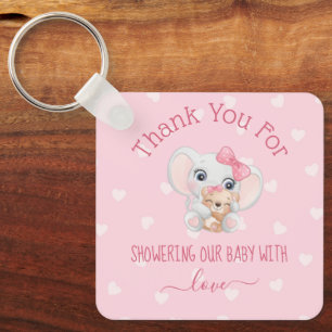 dank je baby shower meisjes roze harten olifant  sleutelhanger