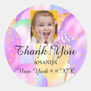 Dank Je Baby Shower Sweet16th Ballon Foto  Ronde Sticker