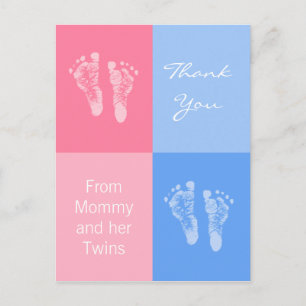 Dank je Baby shower Twins Boy Girl Footprint Aankondigingskaart