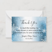 dank je baby shower waterverf blauwe sneeuwvlokken notitiekaartje (Voorkant)
