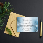 dank je baby shower waterverf blauwe sneeuwvlokken notitiekaartje