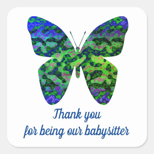 Dank je Babysitter Green Butterfly Vierkante Sticker (Voorkant)