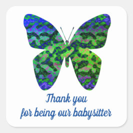 Dank je Babysitter Green Butterfly Vierkante Sticker