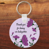 Dank je Babysitter  Paarse bloem Sleutelhanger (Voorkant)