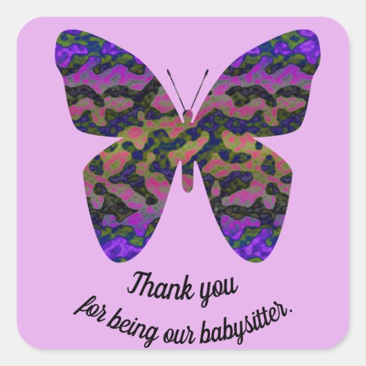 Dank je Babysitter Paarse Butterfly Vierkante Sticker (Voorkant)