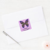 Dank je Babysitter Paarse Butterfly Vierkante Sticker (Envelop)