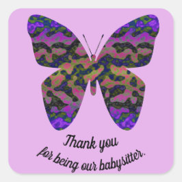 Dank je Babysitter Paarse Butterfly Vierkante Sticker
