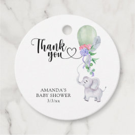 Dank je ballon en olifant bedankjes labels