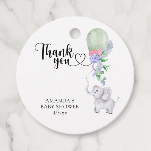 Dank je ballon en olifant  bedankjes labels (Voorkant)