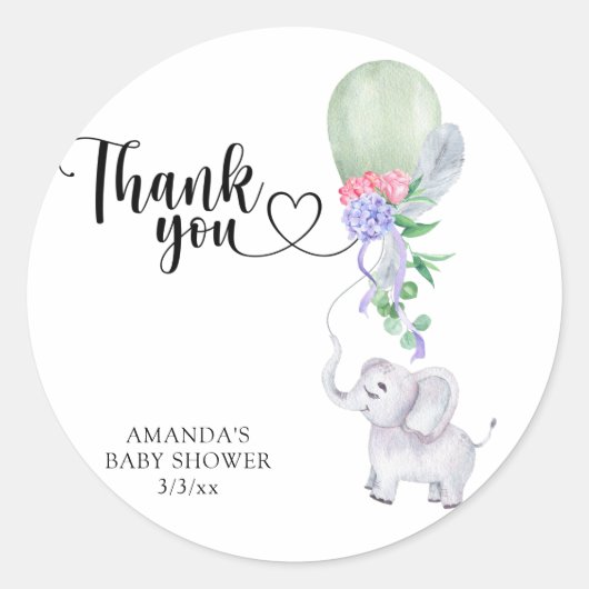 Dank je ballon en olifant ronde sticker (Voorkant)