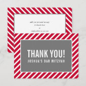 DANK JE BAR MITZVAH moderne jongen simpel rood gri Bedankkaart (Voorkant / Achterkant)