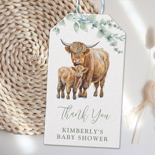 Dank je Bedankt Hoogland Koe Boho Groene Baby Show Cadeaulabel
