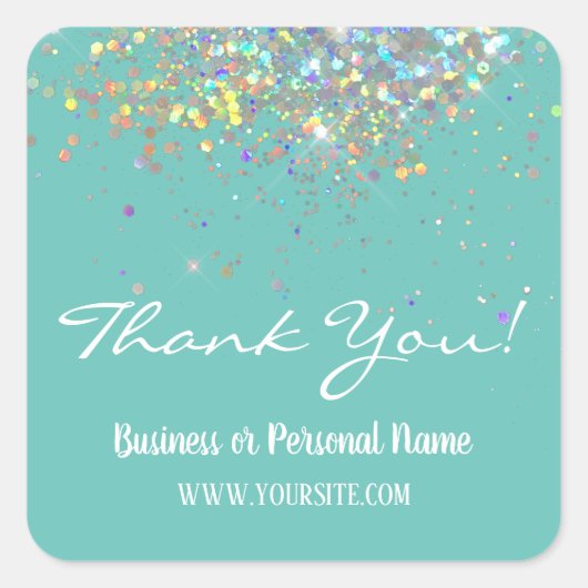 Dank je Bedankt Zakelijk Regenboog Glitter Vierkan Vierkante Sticker (Voorkant)