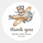 Dank je berenpiloot jongens babyshower sticker (Voorkant)