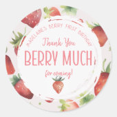 Dank Je Berry Veel Aardbei 1e Verjaardag Ronde Sticker (Voorkant)