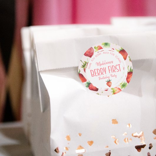 Dank Je Berry Veel Aardbei 1e Verjaardag Ronde Sticker