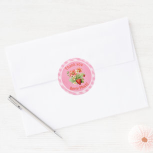 Dank Je Berry Veel Aardbei Roze Gingham Ronde Sticker