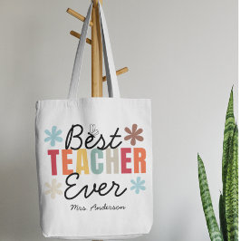 Dank je beste leraar ooit cadeau bloemen tote bag