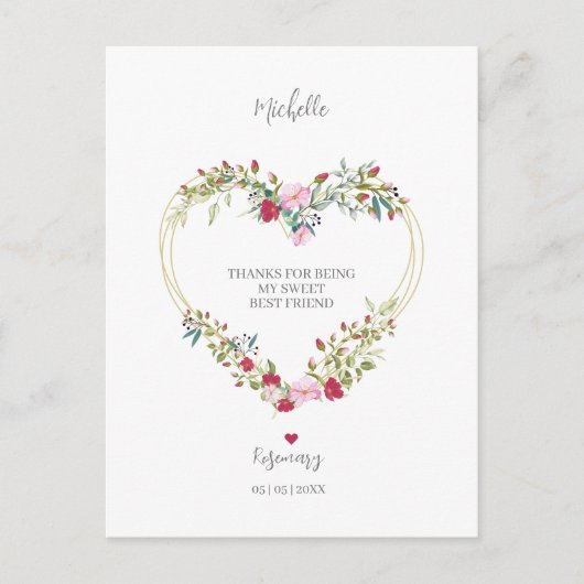 Dank je beste vrienden bloemhart in rood en roze briefkaart (Voorkant)