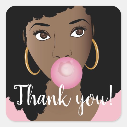 Dank je! Black Woman, Roze Bubblegum Vierkante Sticker (Voorkant)
