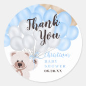 Dank je blauwe ballon beer baby shower ronde sticker (Voorkant)