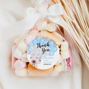 Dank je blauwe ballon beer baby shower ronde sticker