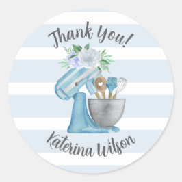 Dank Je Blauwe Bloem Mixer Kleine Bakkerij Ronde Sticker