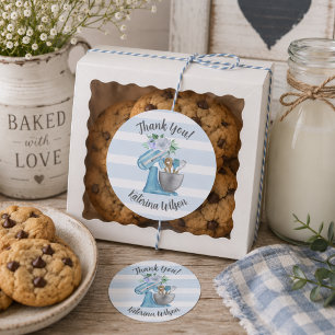 Dank Je Blauwe Bloem Mixer Kleine Bakkerij Ronde Sticker