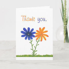 Dank je, blauwe en oranje bloemen, trouwkaarten bedankkaart