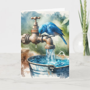 Dank Je Blauwe Vogel Op Een Retro Kraan Kaart