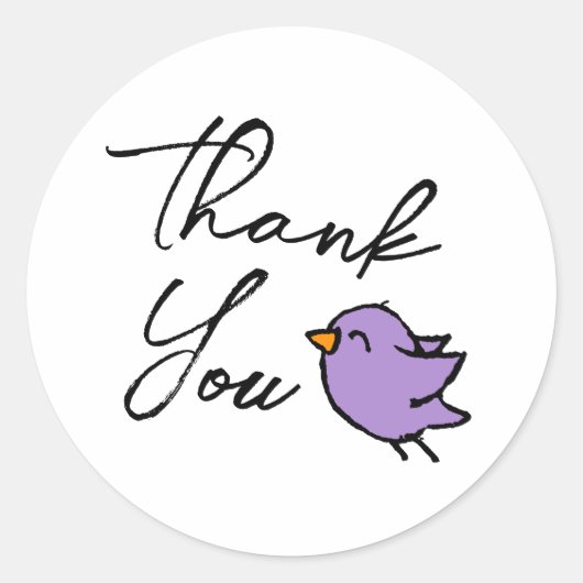 Dank Je Blauwe Vogel Tekening Ronde Sticker (Voorkant)