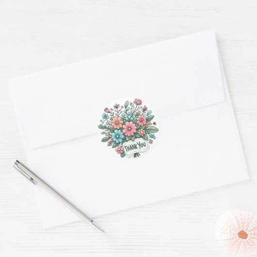 Dank je bloemen ronde sticker (Envelop)