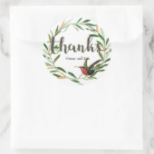 Dank je, bloemenkrans met vogel folie ronde sticker (Tas)