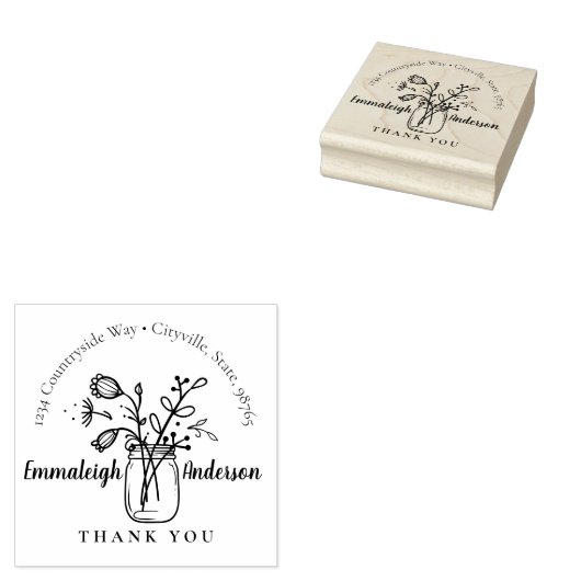 Dank je Bloemige Mason Pot Kleine Zakelijke Stempe Rubberstempel (Gestempeld)