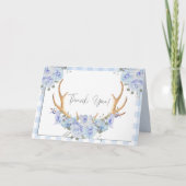Dank je | Blue Gingham BOHO Floral Antlers Bedankkaart (Voorkant)