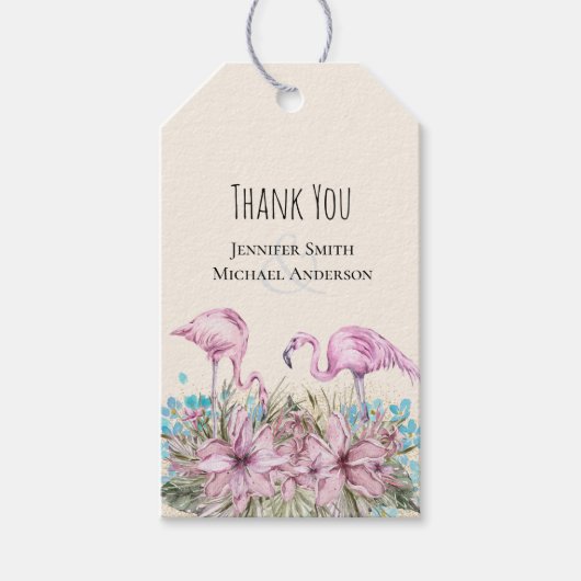 DANK JE Blushing Flamingo Tropisch Strand Bruiloft Cadeaulabel (Voorkant)
